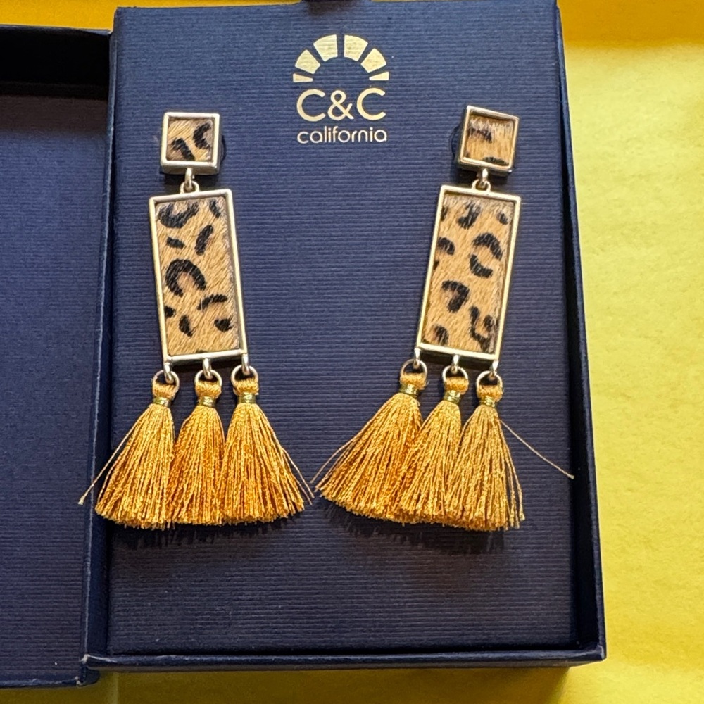 C&C California Animal Print Earrings with Gold Fringe